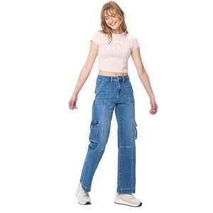 Judy Blue High Waist Wide Leg Denim Cargo Jeans, Size 1/25